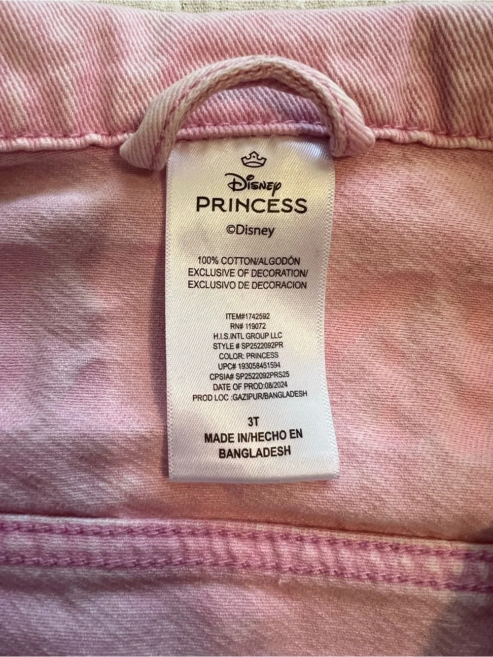 Disney Princess Pink Acid Wash Denim Jacket Girls 3T Cinderella Ariel Belle💕